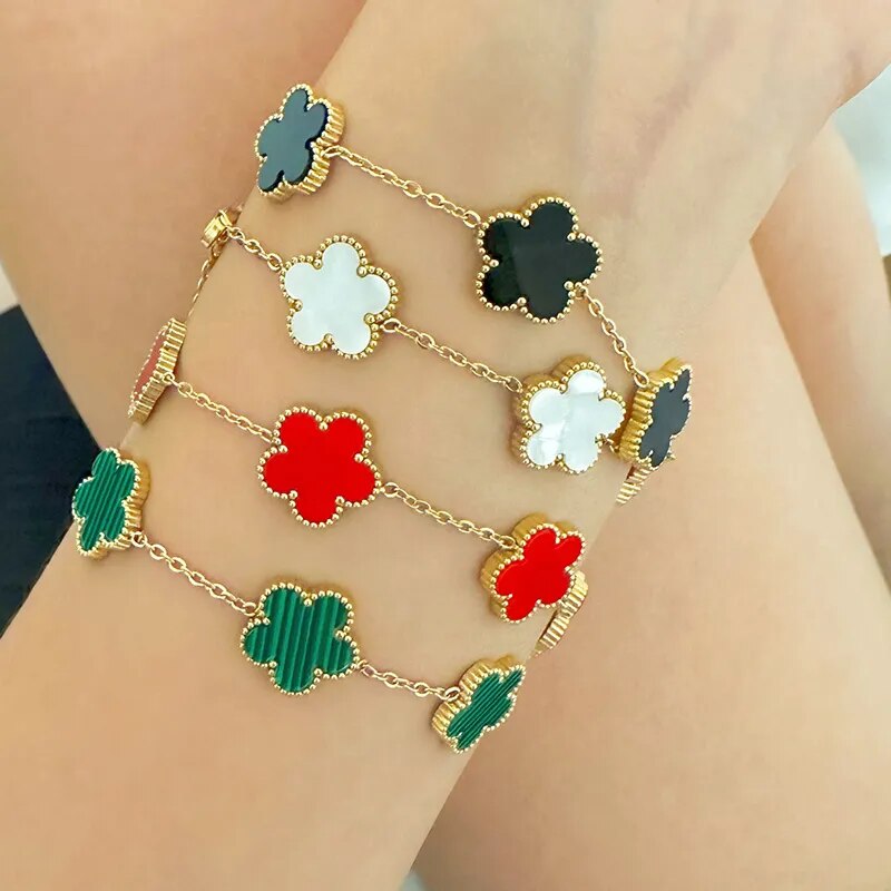 New Luxury Bracelet Flower Women Stainless Steel Jewelry Bracelets Couple Bracelet for Men Clover Fashion Accessories Gifts