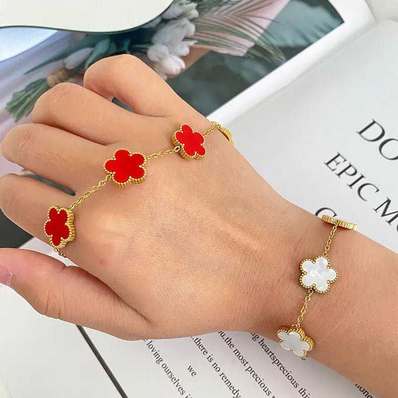 New Luxury Bracelet Flower Women Stainless Steel Jewelry Bracelets Couple Bracelet for Men Clover Fashion Accessories Gifts